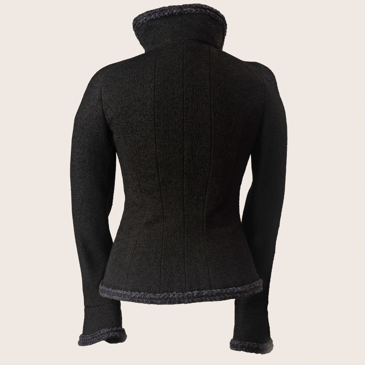 Chanel Black Tweed Jacket with Satin Collar