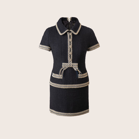 Chanel Navy Tweed Suit with Signature Chain Details