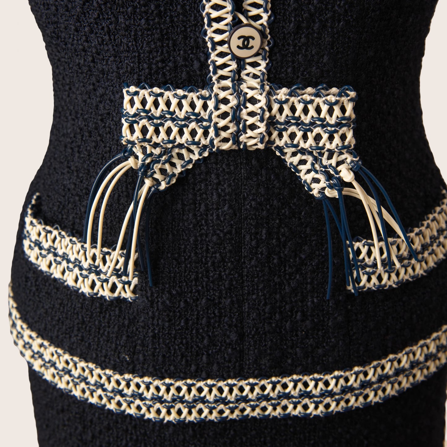 Chanel Navy Tweed Suit with Signature Chain Details
