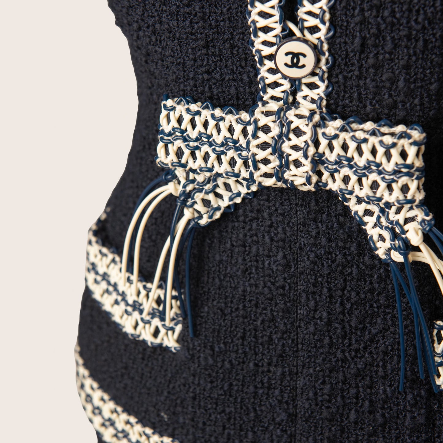Chanel Navy Tweed Suit with Signature Chain Details
