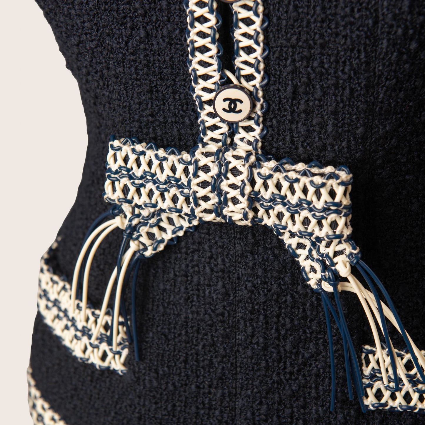 Chanel Navy Tweed Suit with Signature Chain Details