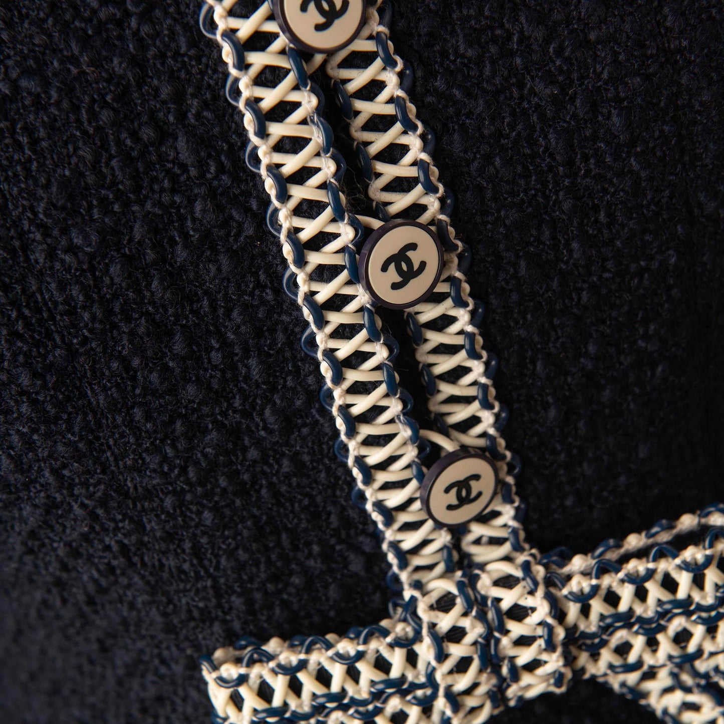 Chanel Navy Tweed Suit with Signature Chain Details