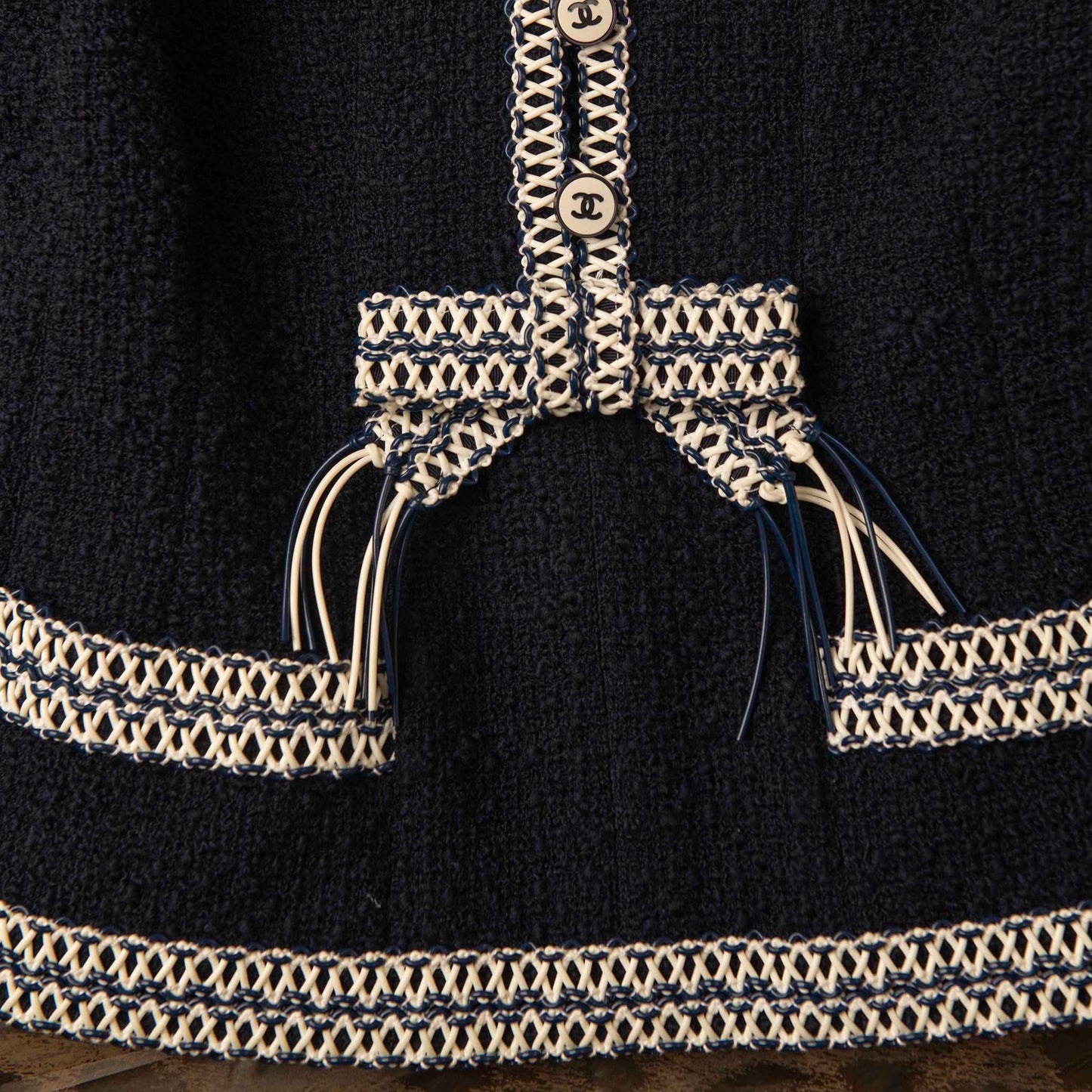 Chanel Navy Tweed Suit with Signature Chain Details