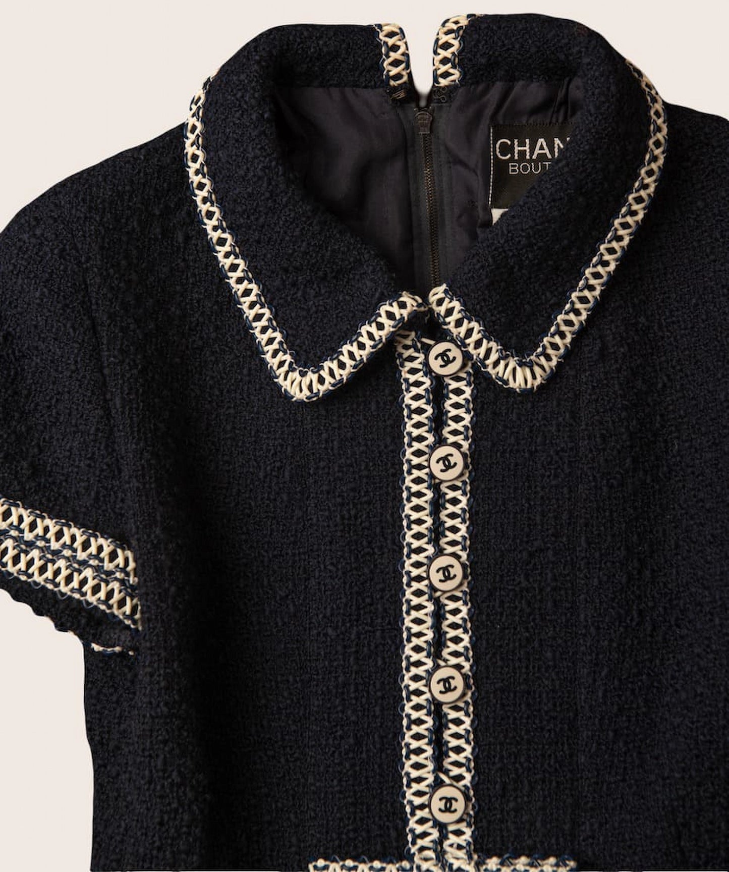 Chanel Navy Tweed Suit with Signature Chain Details