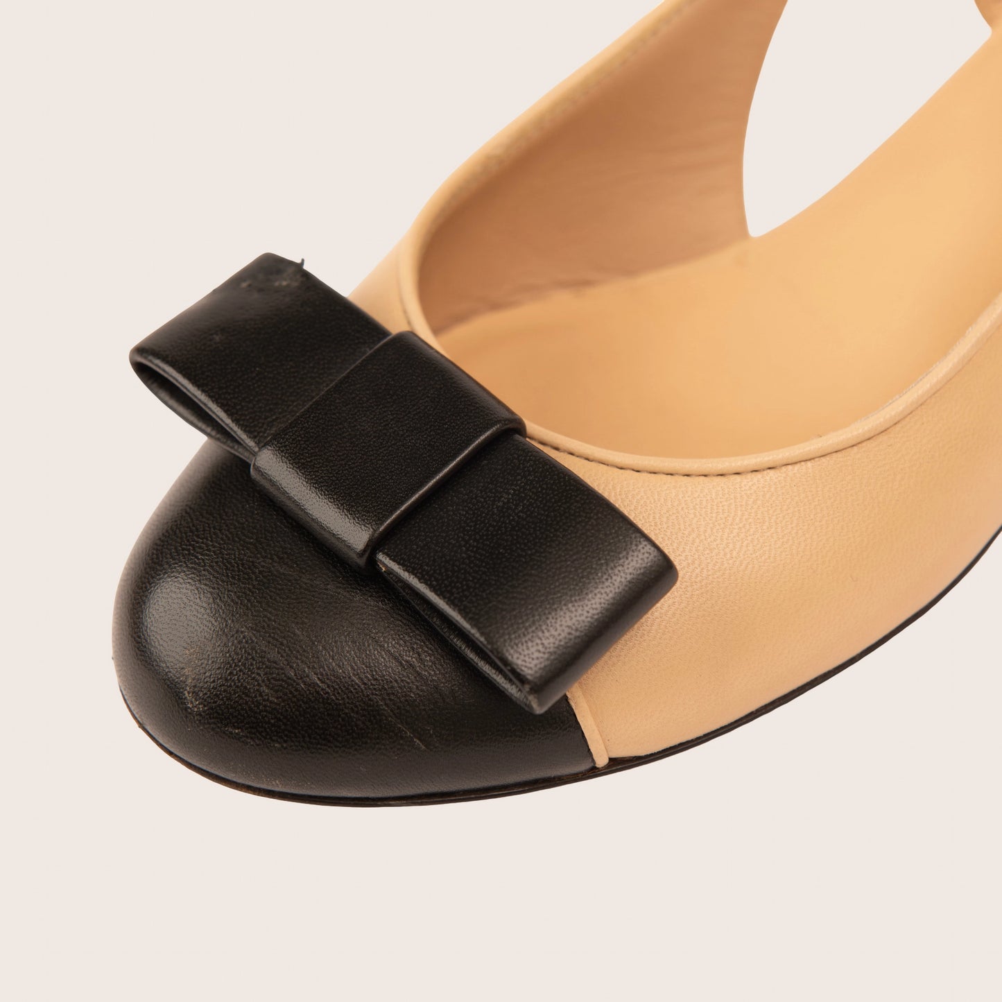 Chanel Beige & Black Slingback Flats with Bow