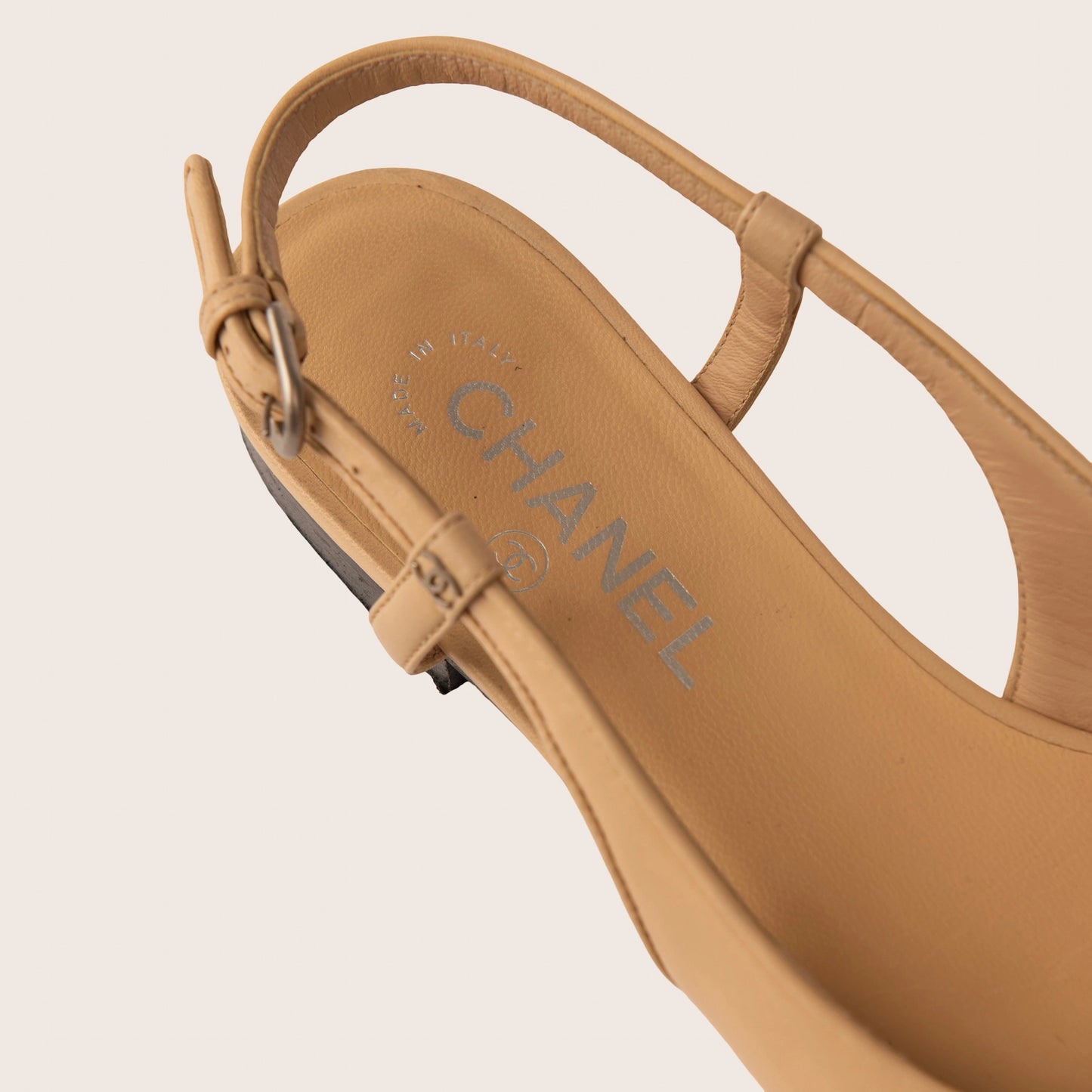 Chanel Beige & Black Slingback Flats with Bow