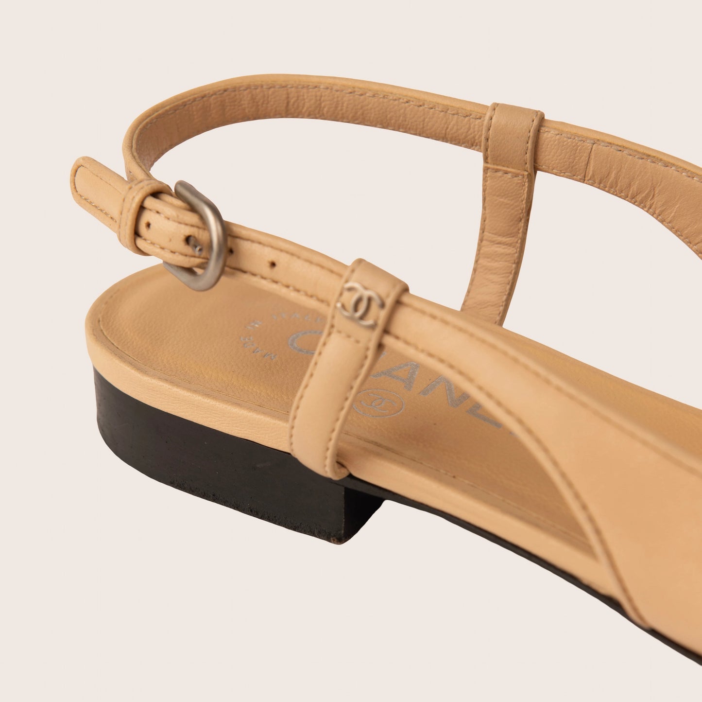 Chanel Beige & Black Slingback Flats with Bow