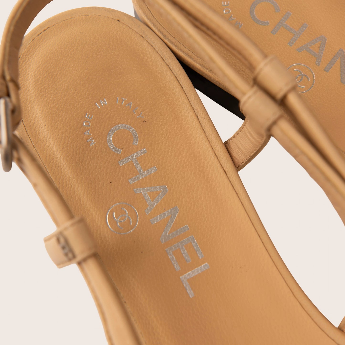 Chanel Beige & Black Slingback Flats with Bow