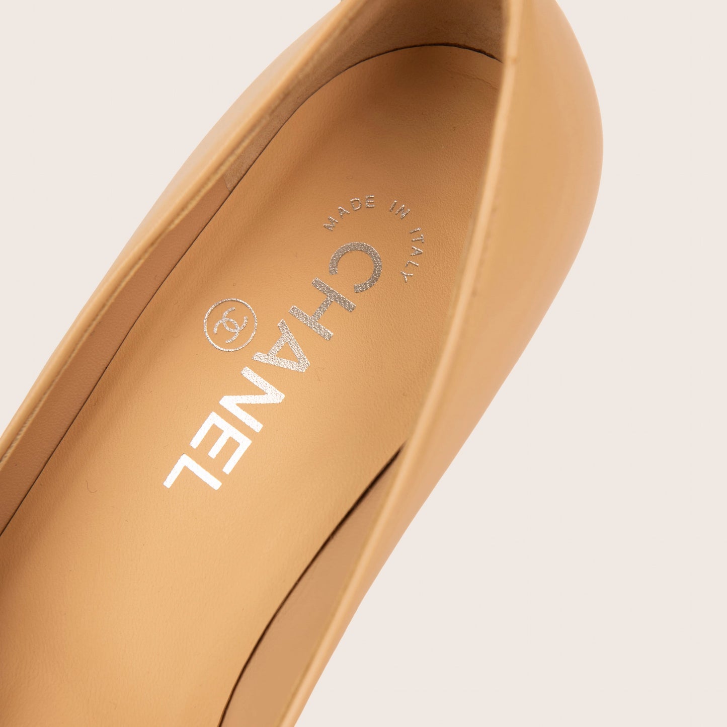 Chanel Beige & Black Cap Toe Slingback Heels