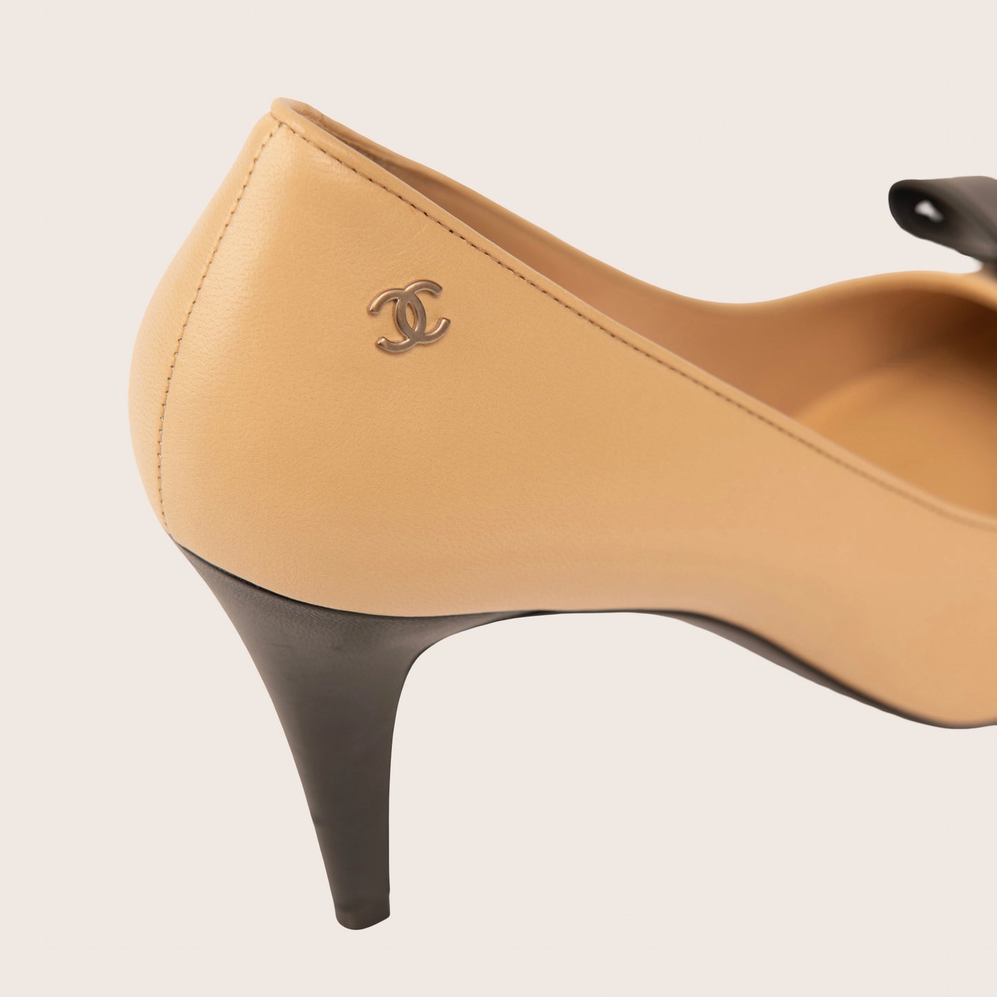 Chanel Beige & Black Cap Toe Slingback Heels