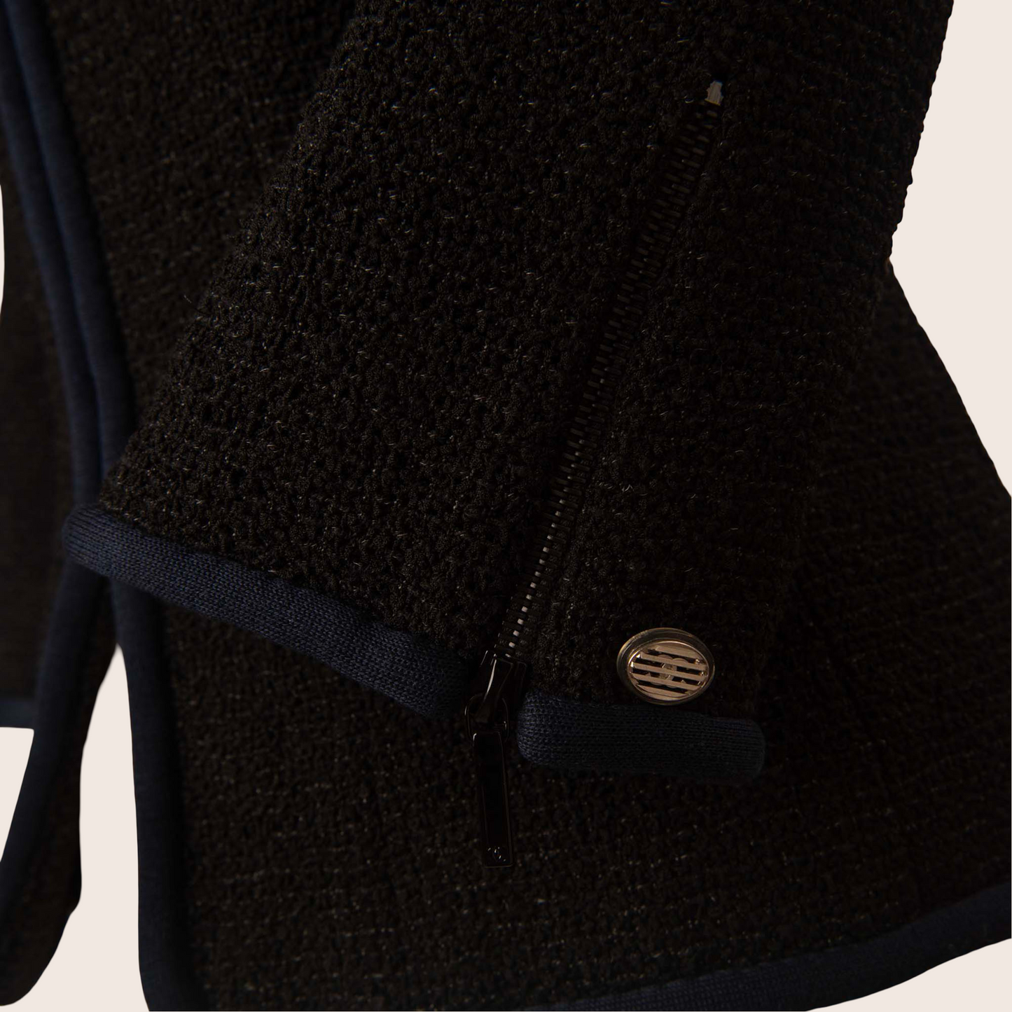 Chanel Black Tweed Jacket with Navy Trim