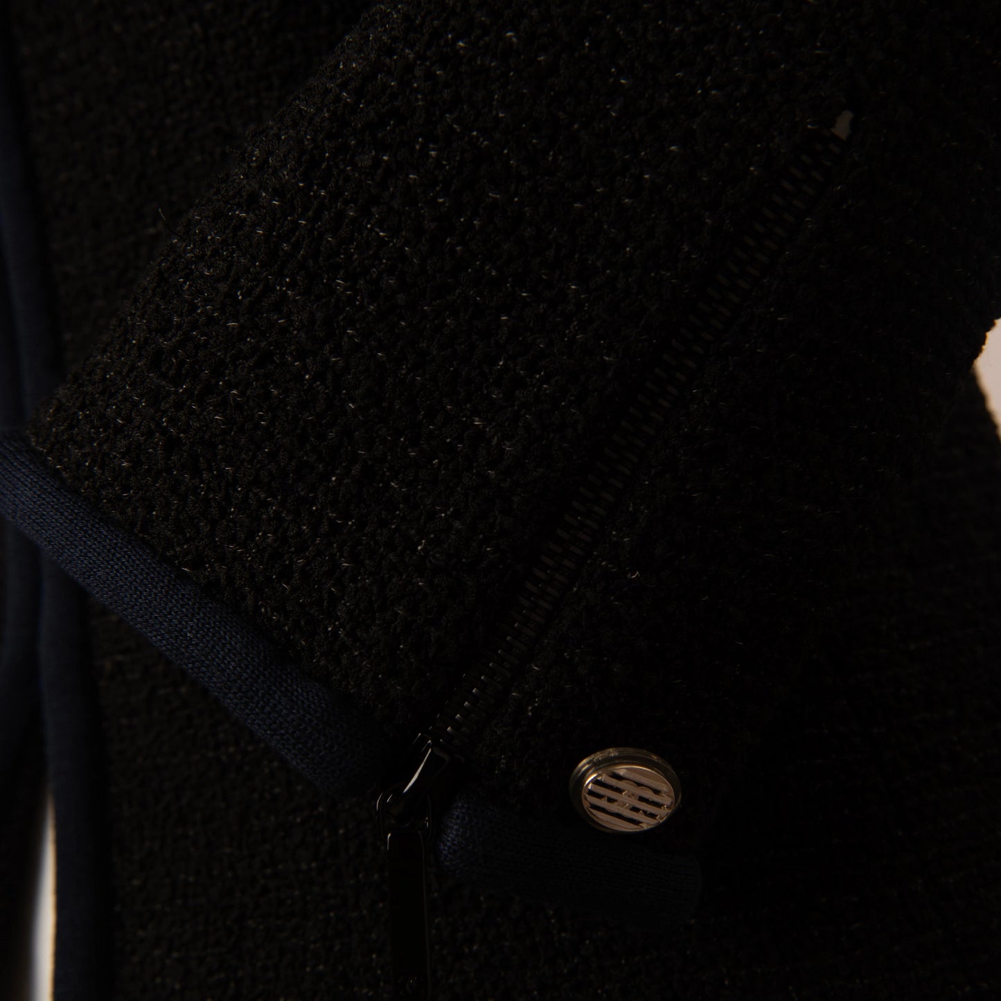 Chanel Black Tweed Jacket with Navy Trim