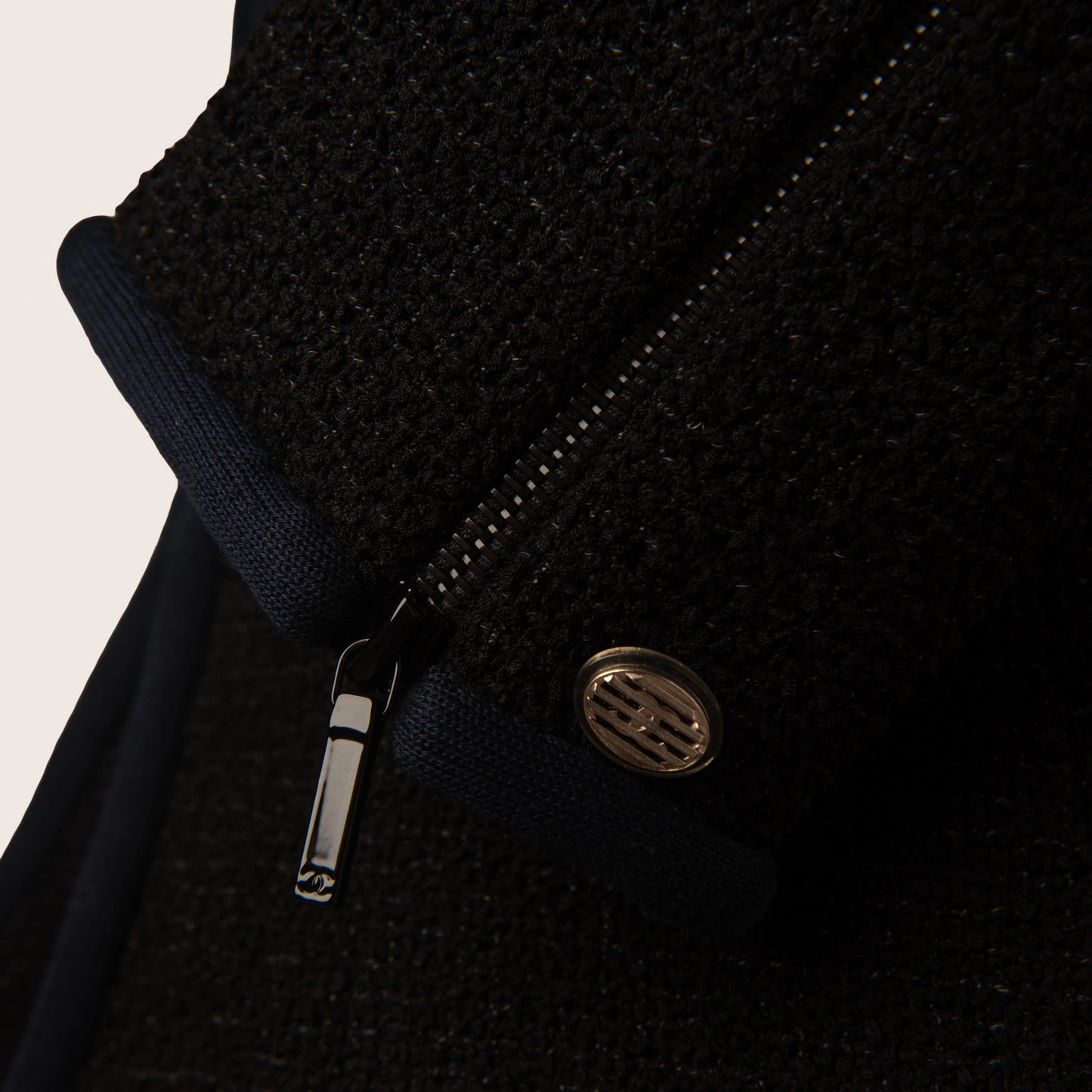 Chanel Black Tweed Jacket with Navy Trim