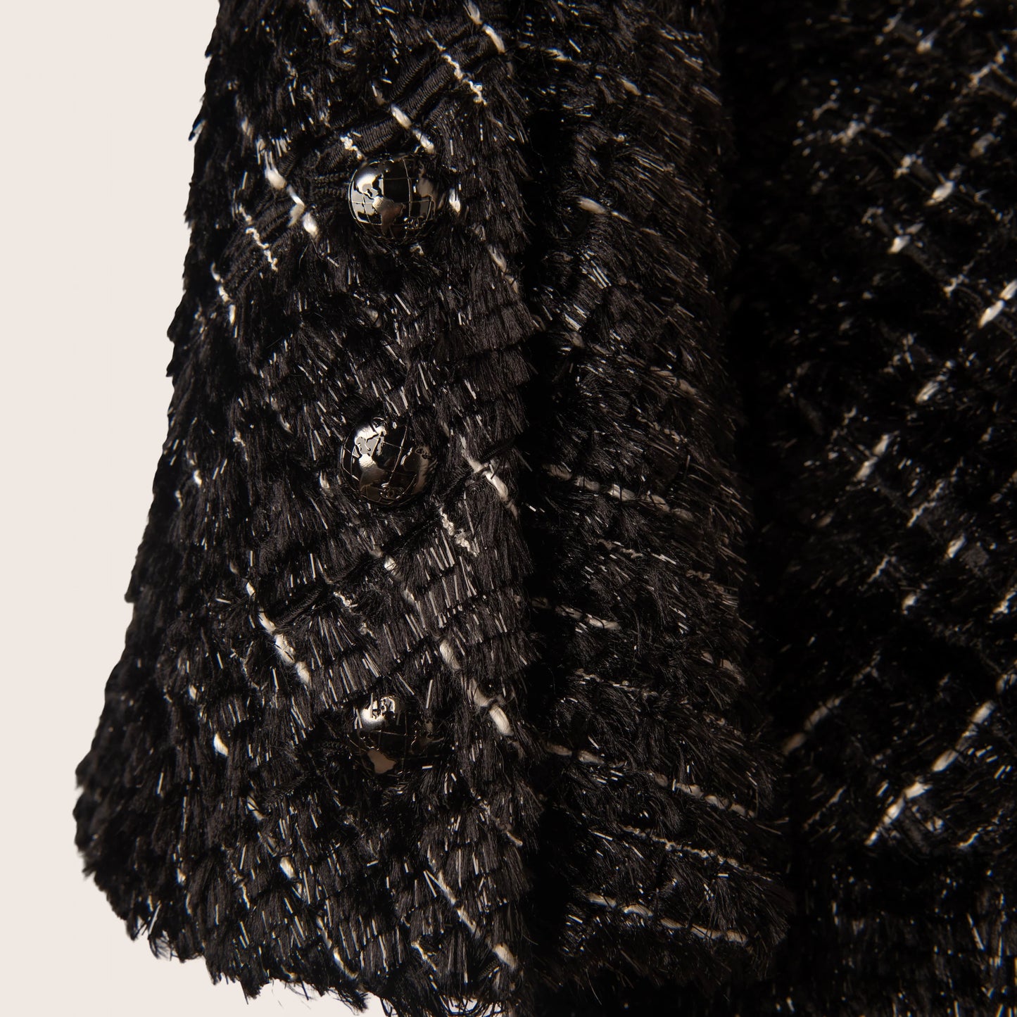 Chanel Black Tweed Jacket with Signature Flower Brooch