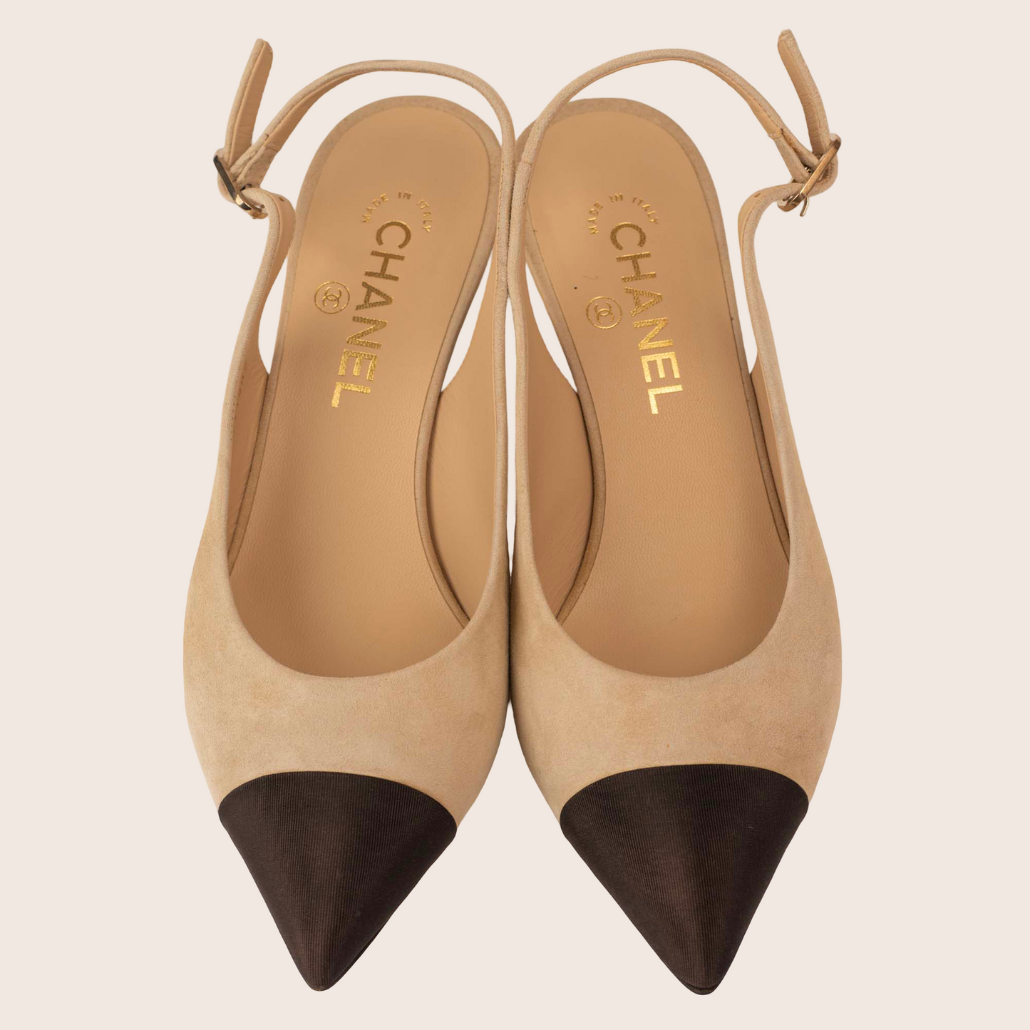 Chanel Beige and Black Slingback Heels