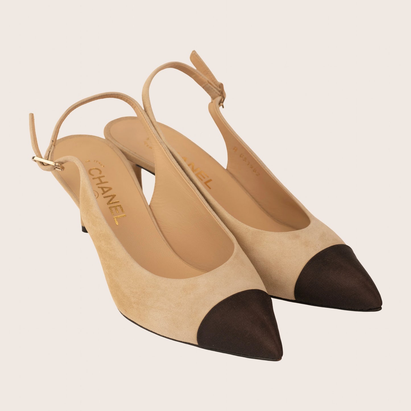 Chanel Beige and Black Slingback Heels