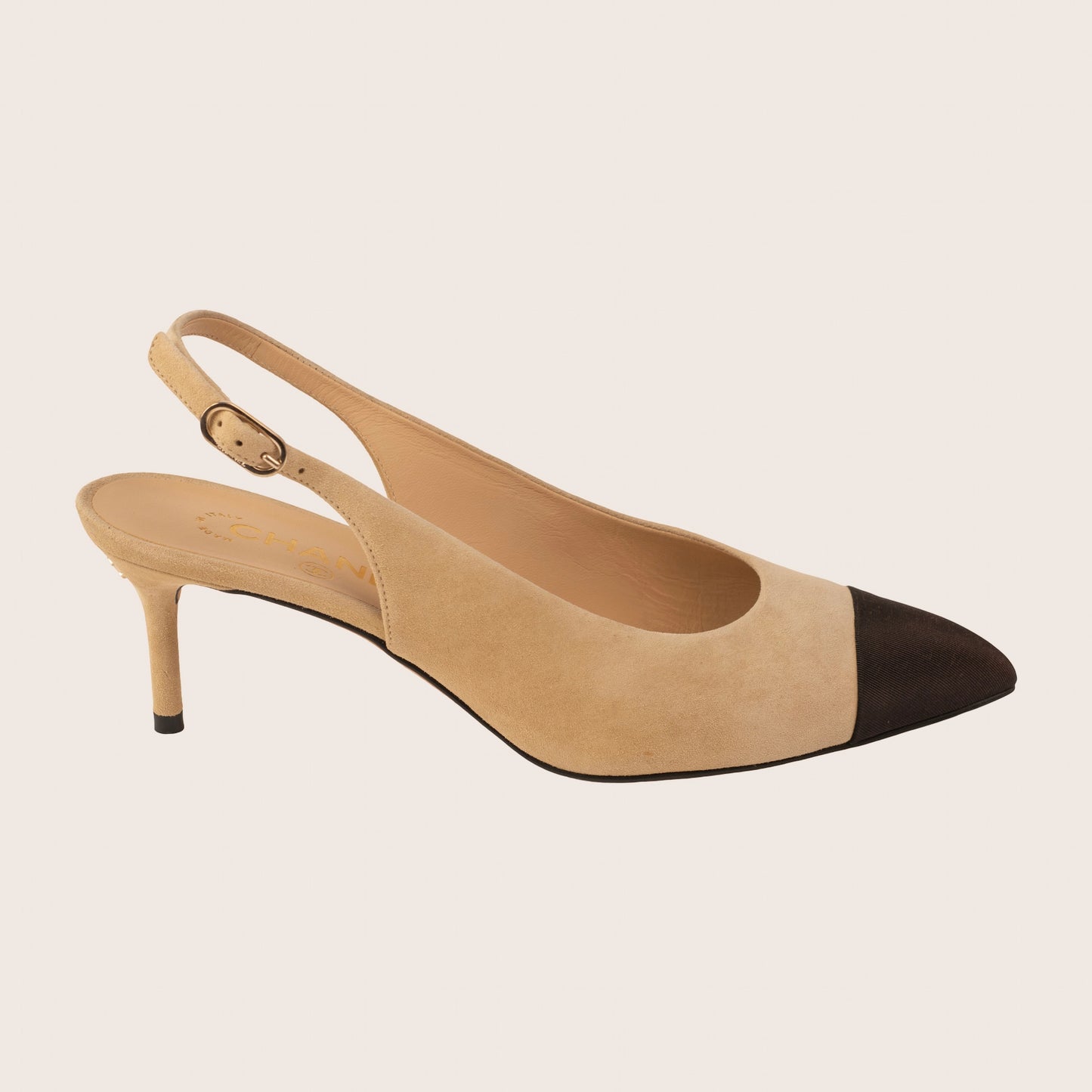 Chanel Beige and Black Slingback Heels