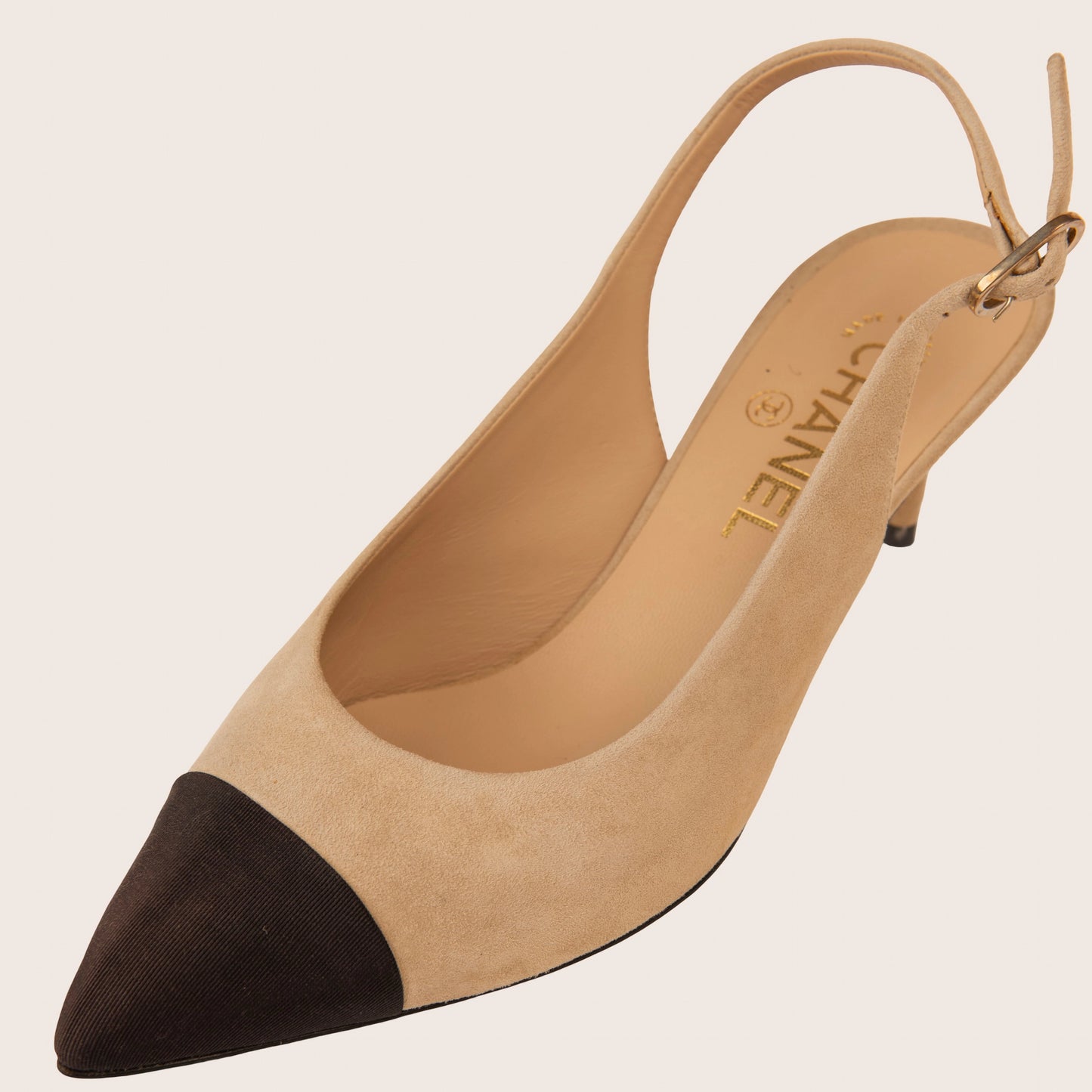 Chanel Beige and Black Slingback Heels