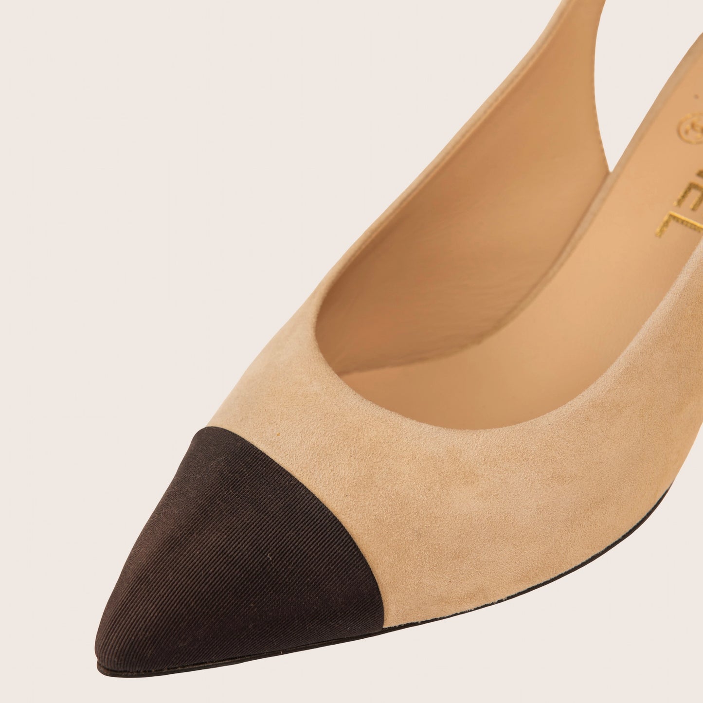 Chanel Beige and Black Slingback Heels