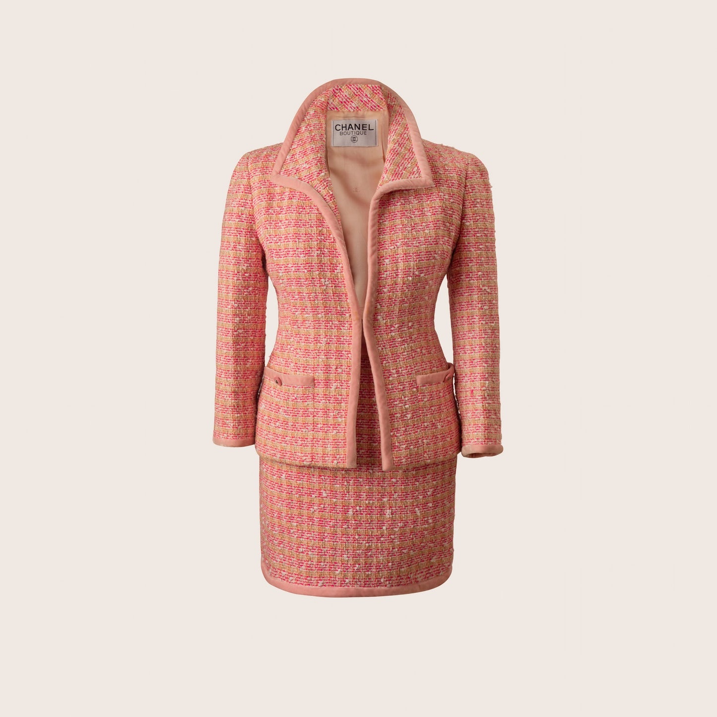 Chanel Pink Tweed Jacket and Skirt Set