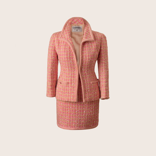 Chanel Pink Tweed Jacket and Skirt Set