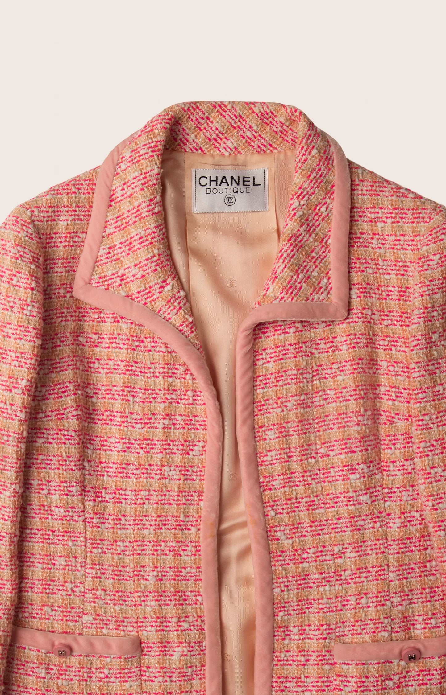 Chanel Pink Tweed Jacket and Skirt Set