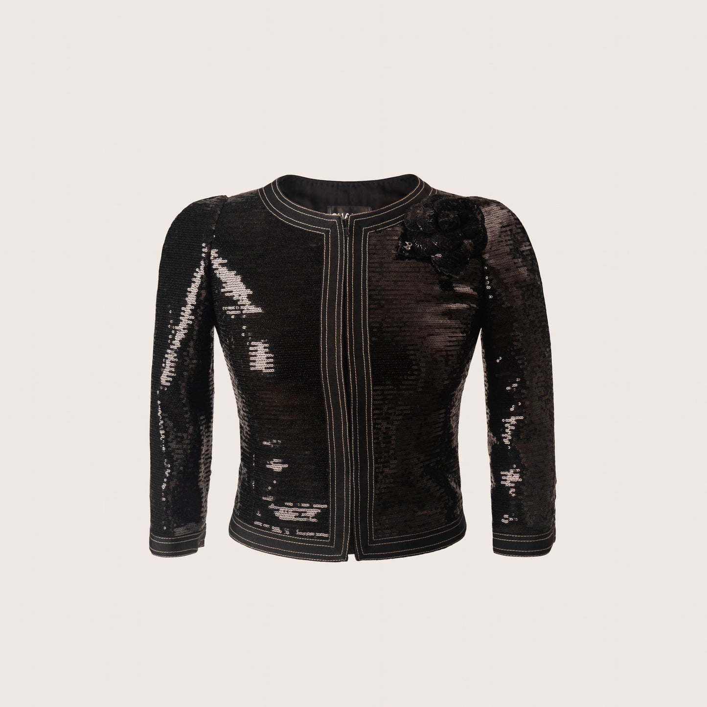 Chanel Black Sequin Jacket with Embellished Floral Detail