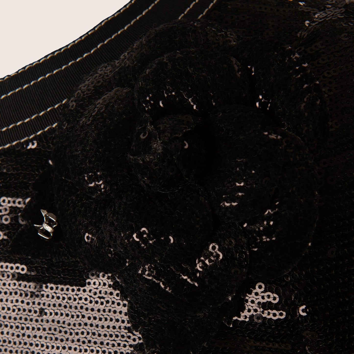 Chanel Black Sequin Jacket with Embellished Floral Detail