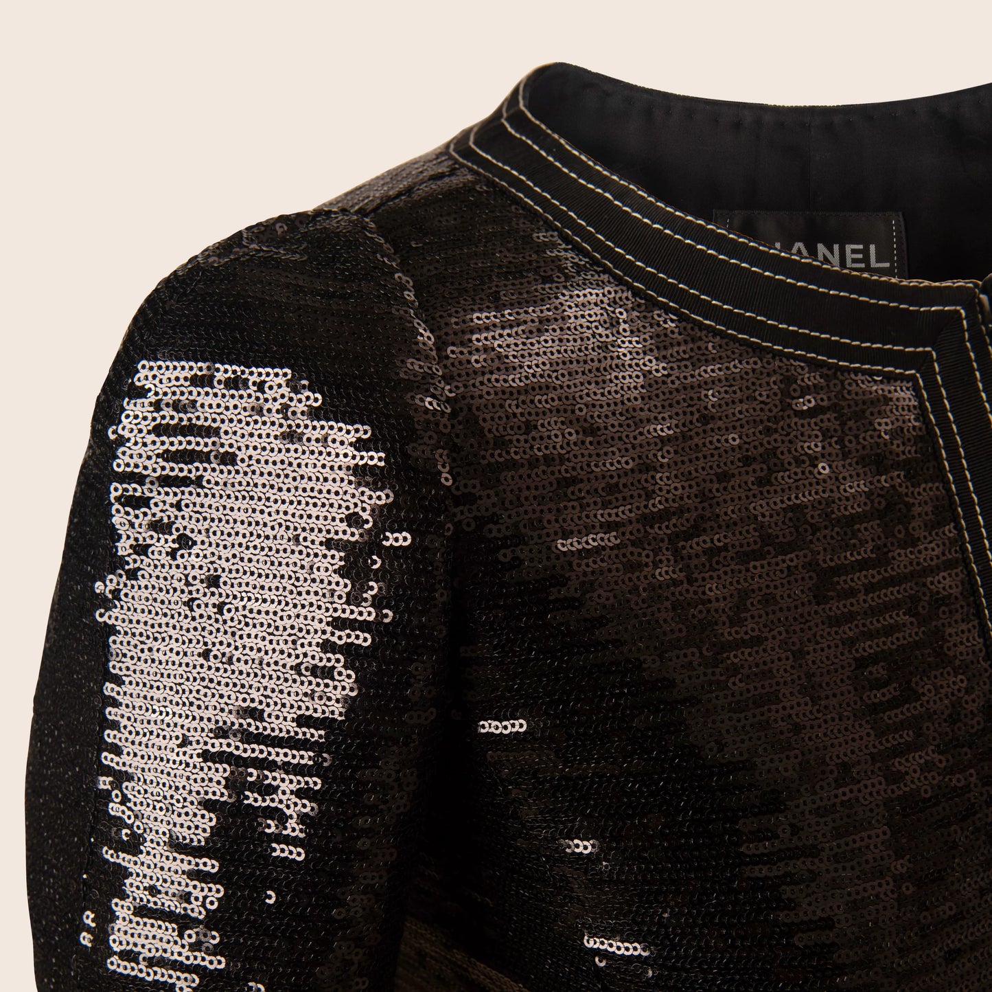 Chanel Black Sequin Jacket with Embellished Floral Detail