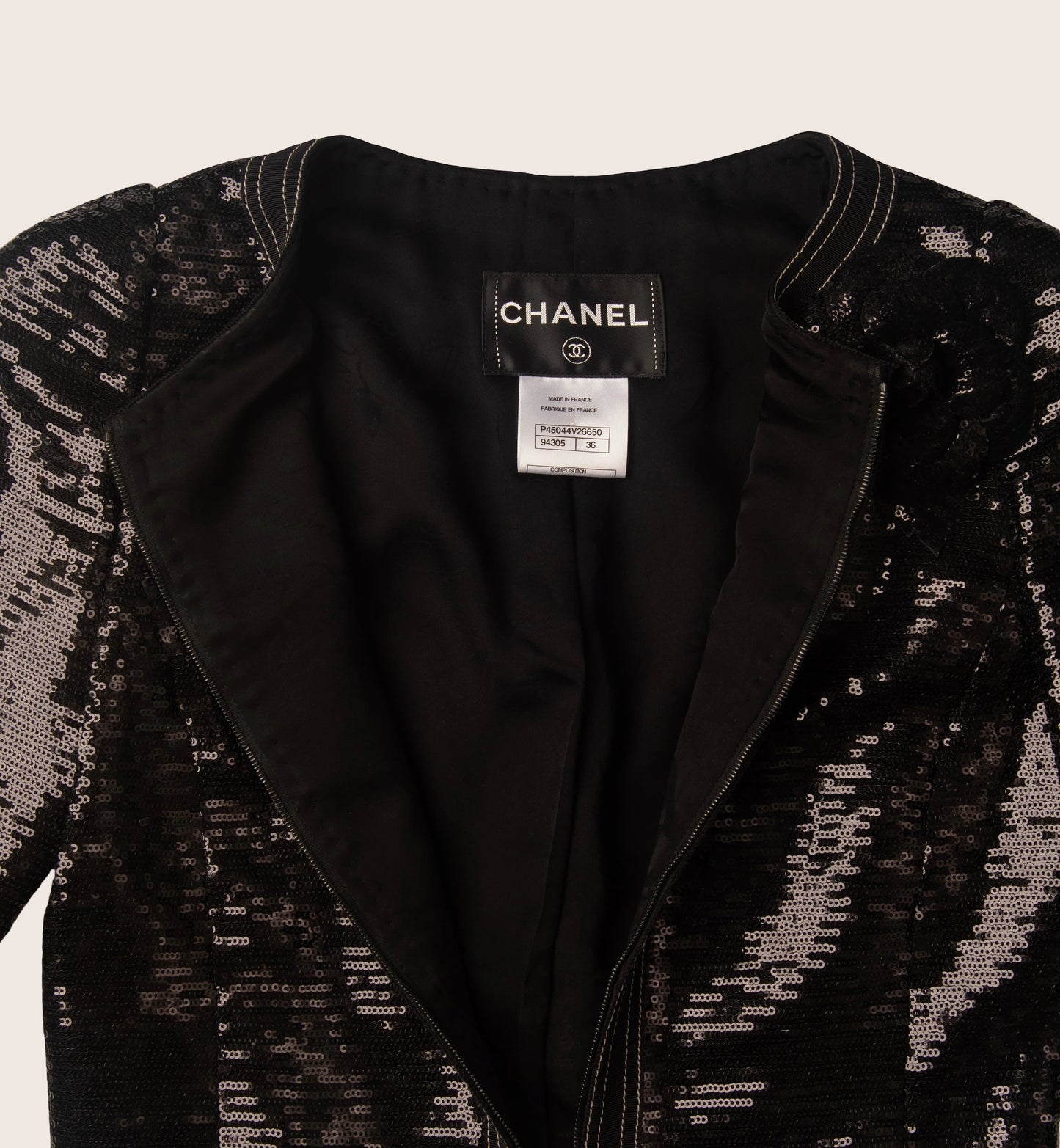 Chanel Black Sequin Jacket with Embellished Floral Detail