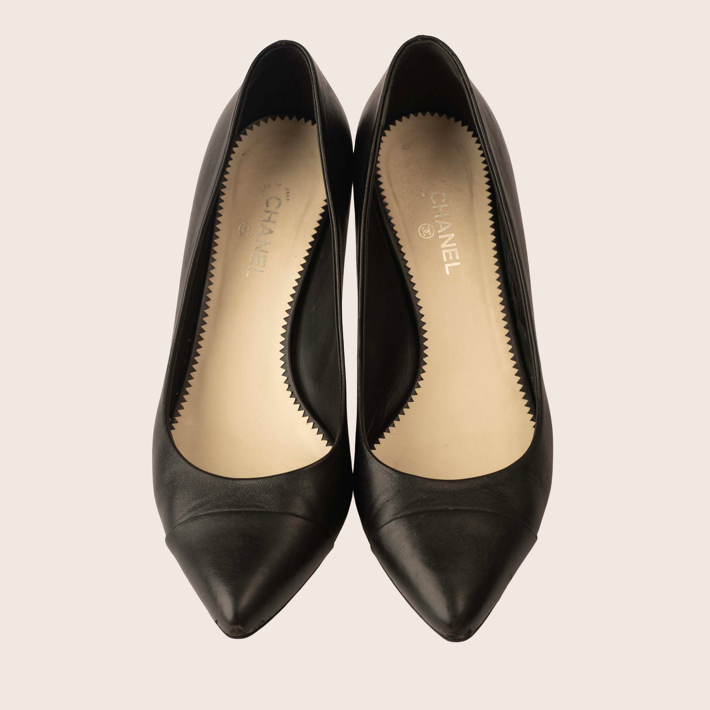 Chanel Black Leather Kitten Heel Pumps