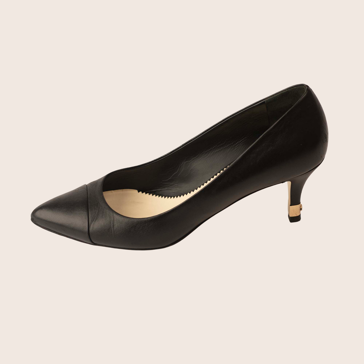 Chanel Black Leather Kitten Heel Pumps