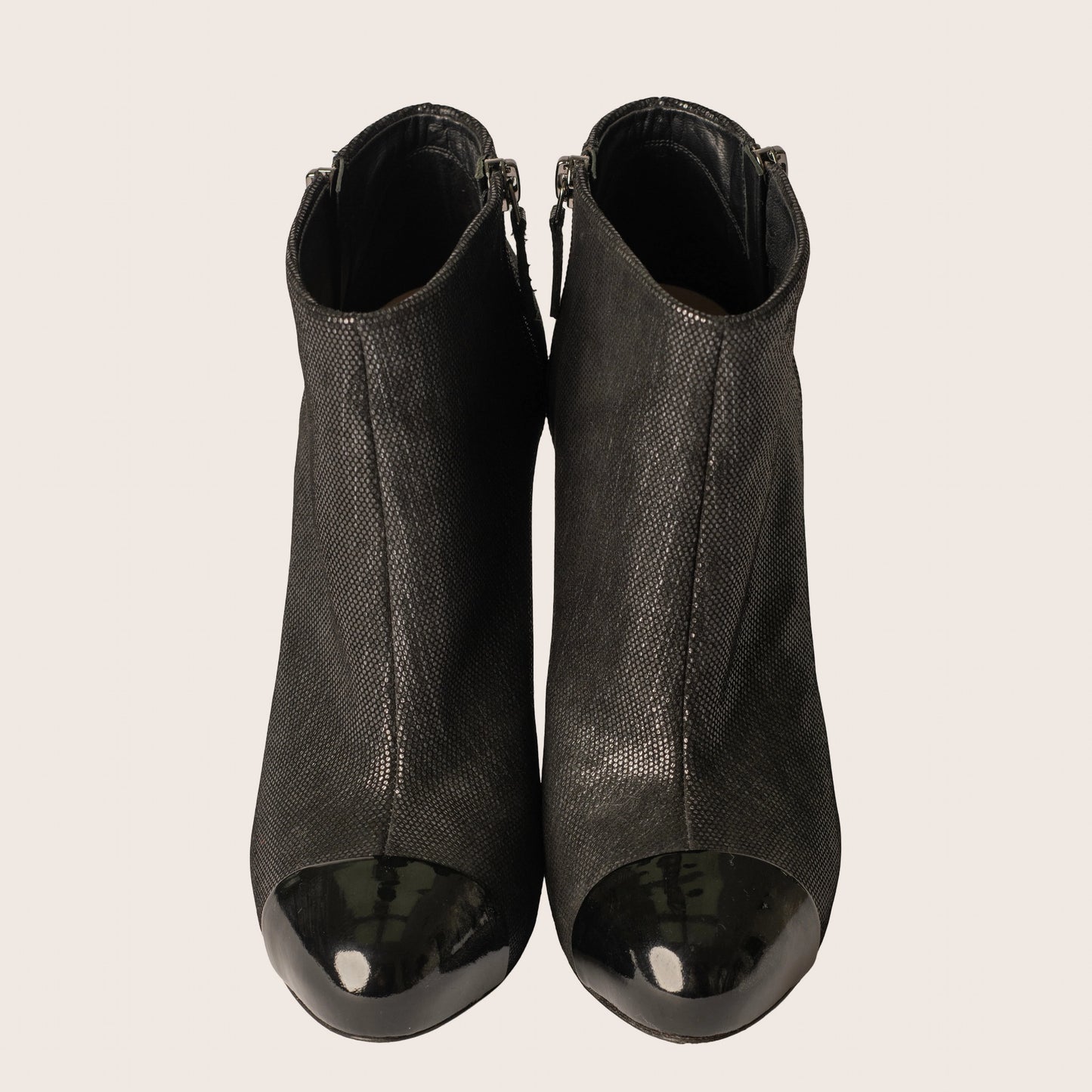 Chanel Dark Grey Metallic Leather Cap Toe Short Boots
