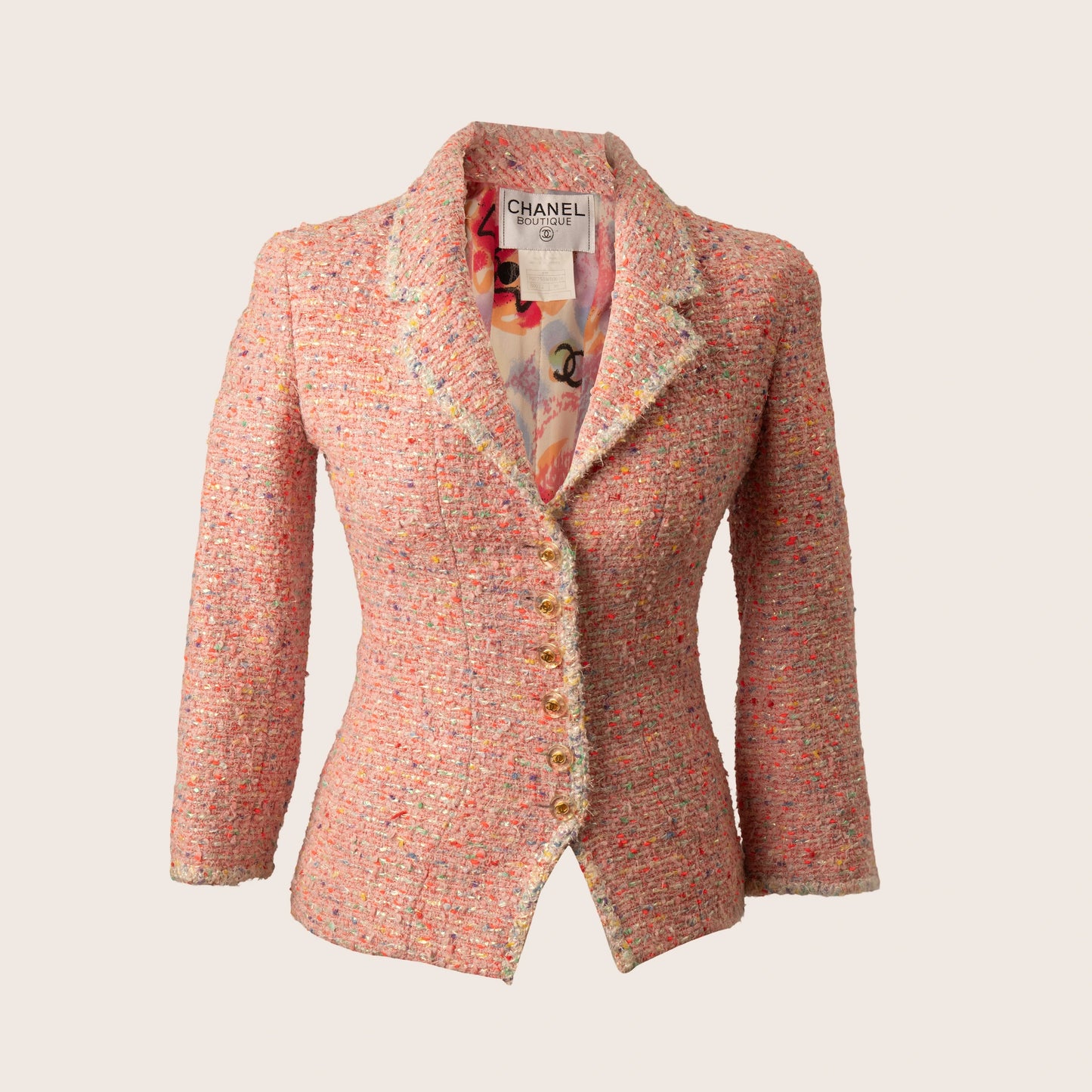 Chanel Pink Tweed Jacket with Multicolor Flecks