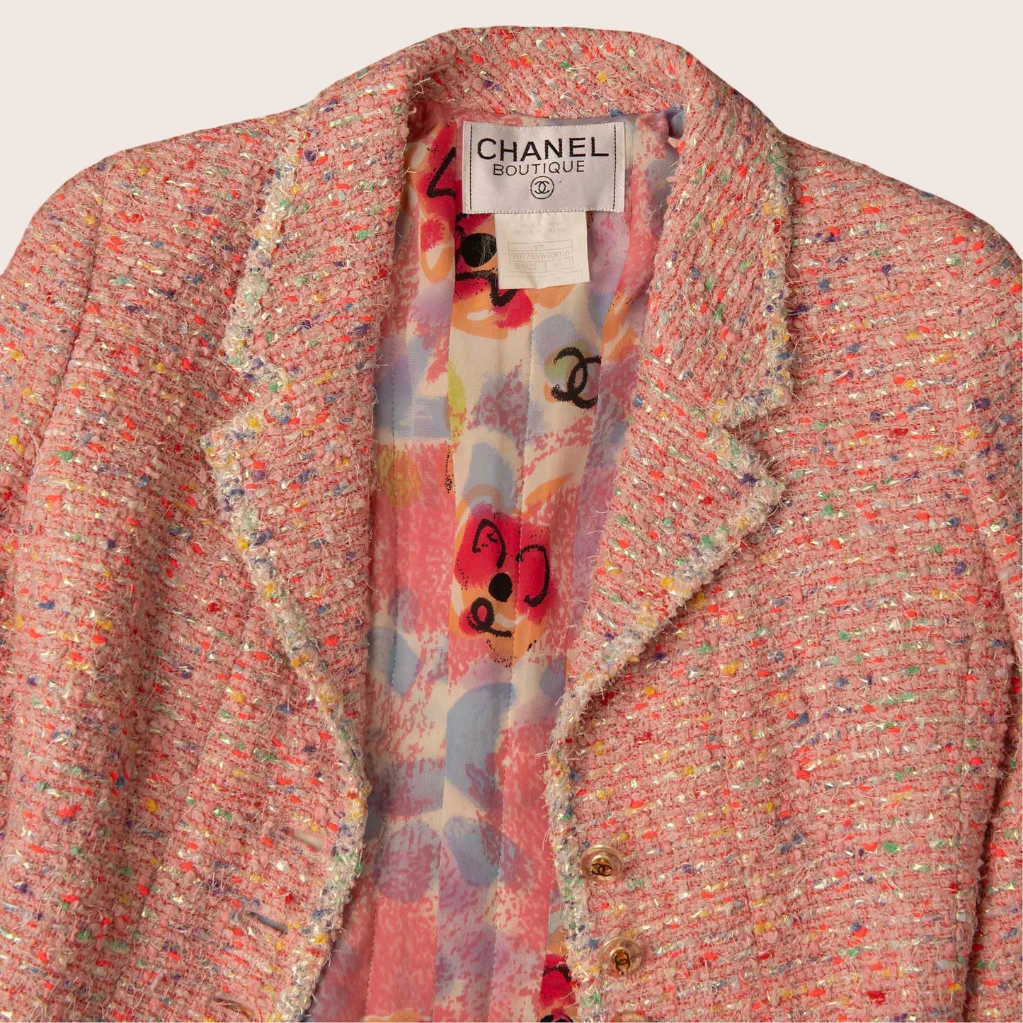 Chanel Pink Tweed Jacket with Multicolor Flecks