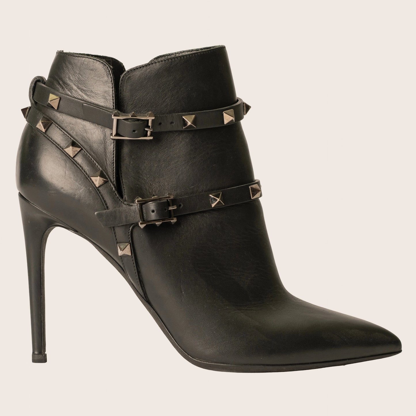 Valentino Black Leather Rockstud Ankle Boots