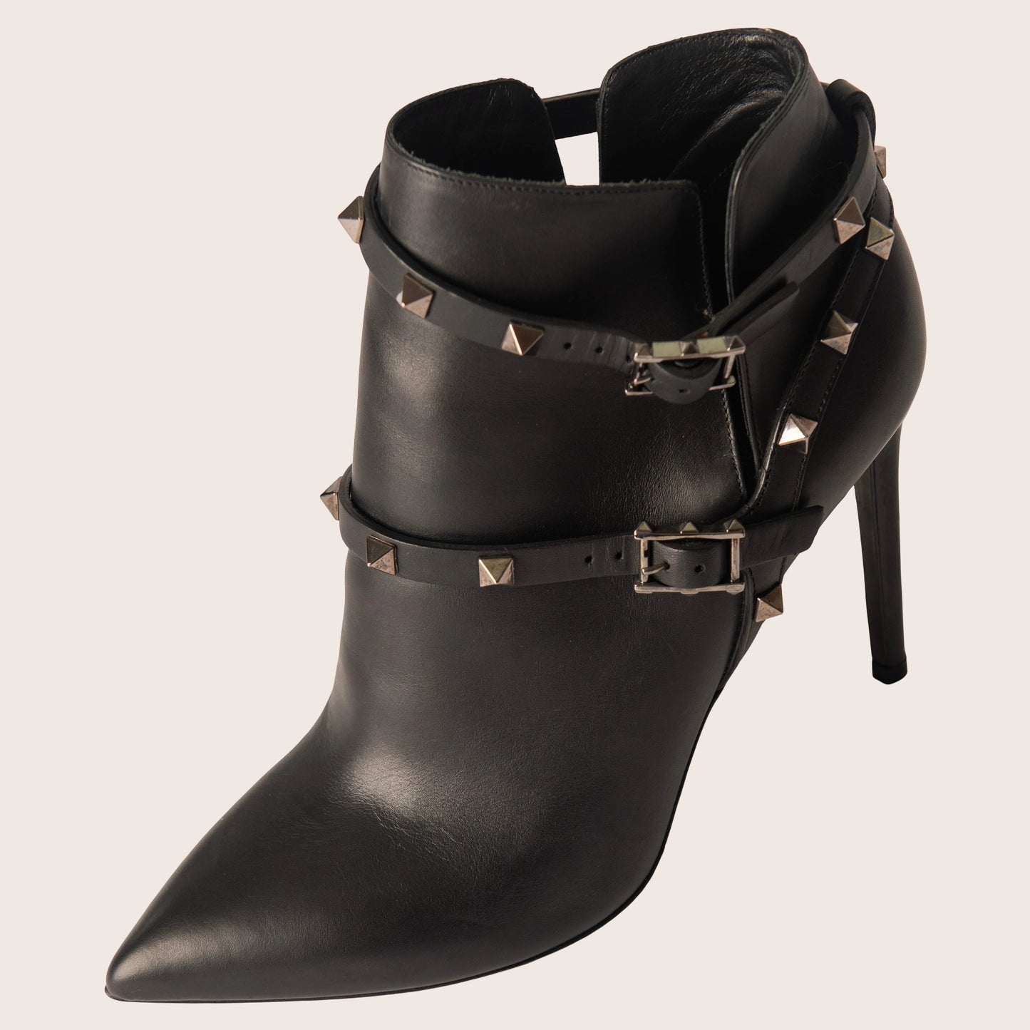 Valentino Black Leather Rockstud Ankle Boots