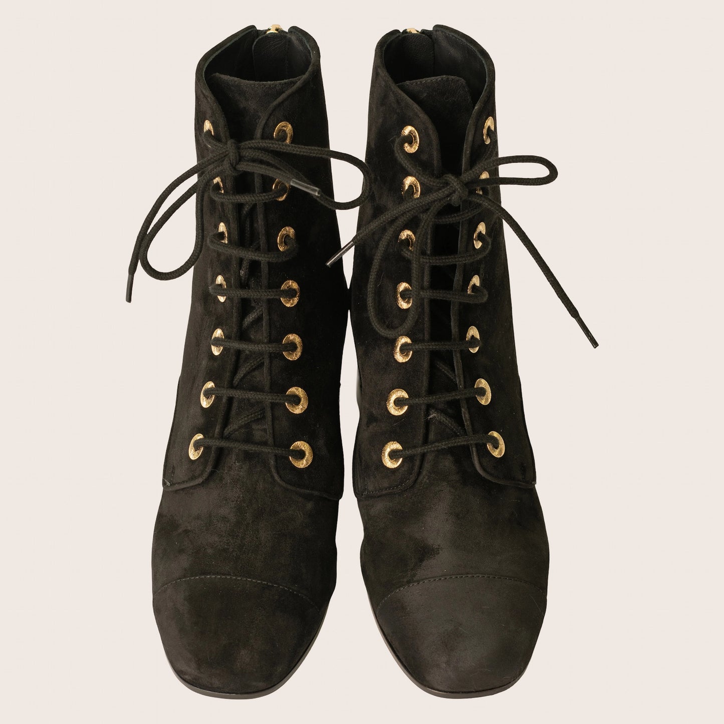 Chanel 2019 Interlocking CC Logo Suede Lace-Up Boots