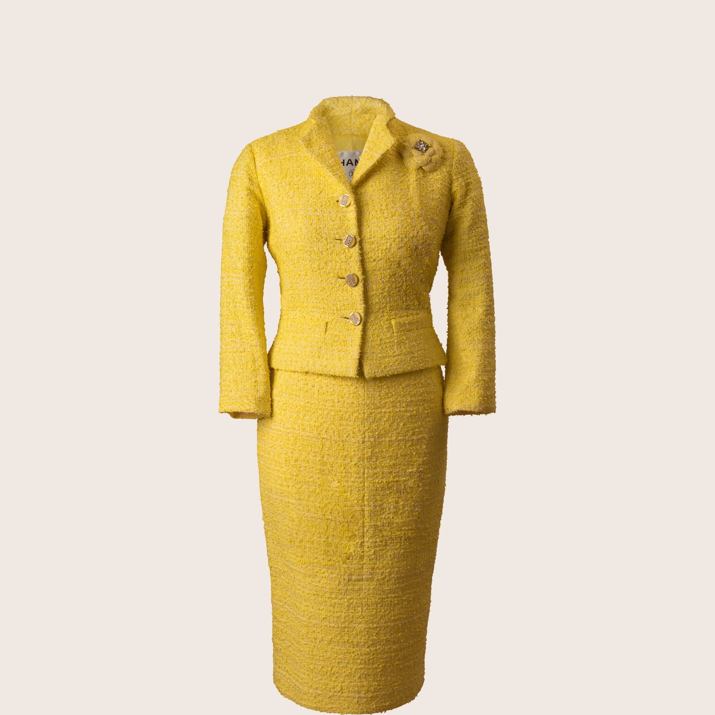 Chanel Yellow Tweed Jacket with Skirt