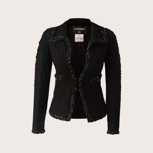 Chanel Black Tweed Jacket with Embellished Trim