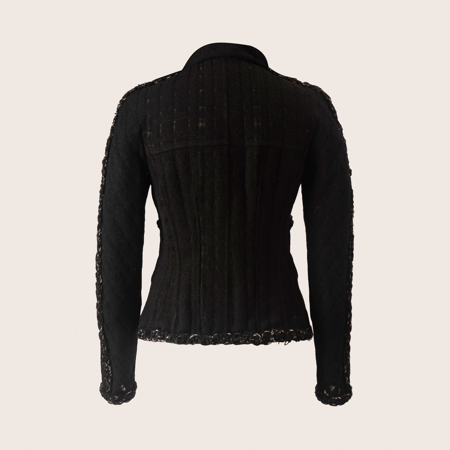 Chanel Black Tweed Jacket with Embellished Trim