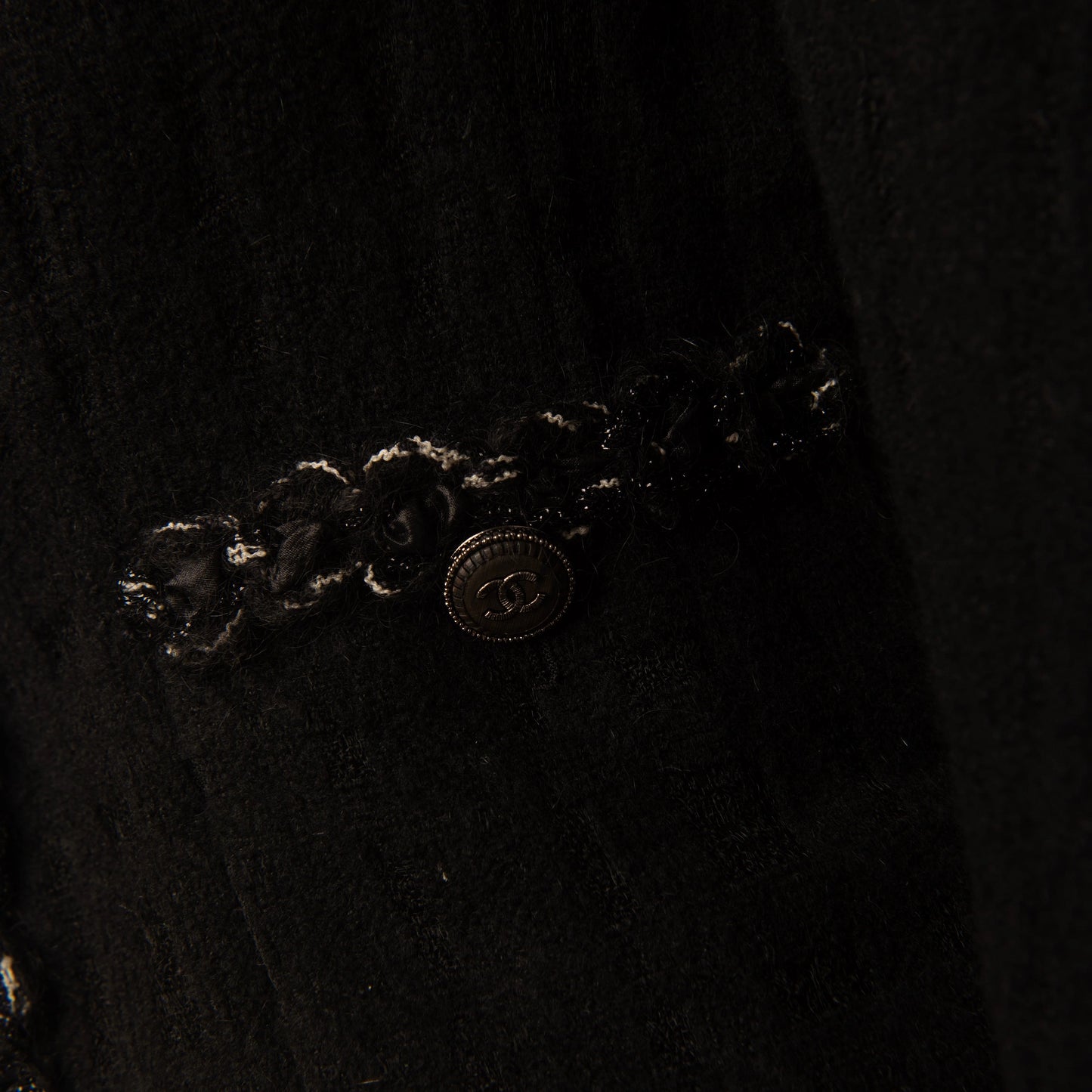 Chanel Black Tweed Jacket with Embellished Trim