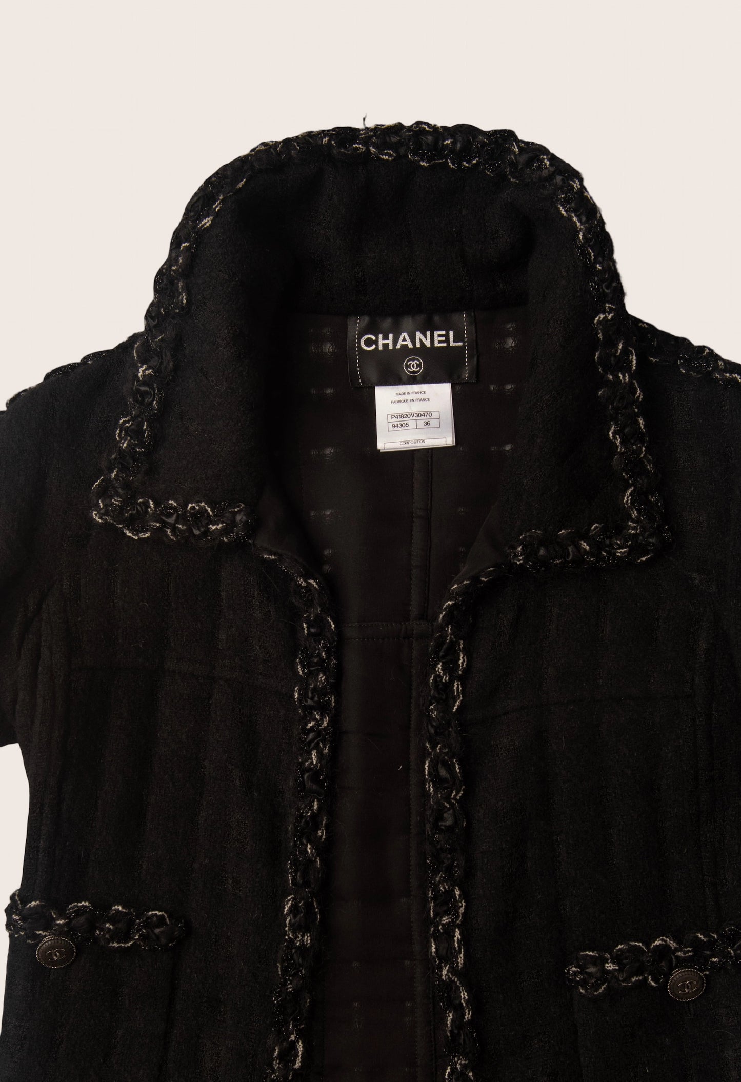Chanel Black Tweed Jacket with Embellished Trim