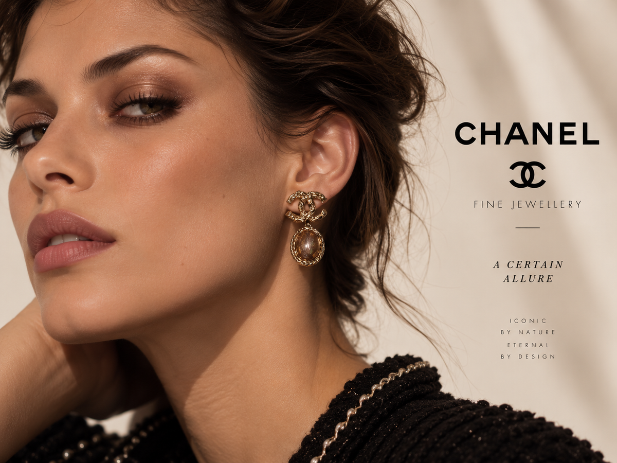 Chanel Vintage Gold CC Earrings with Brown Cabochon