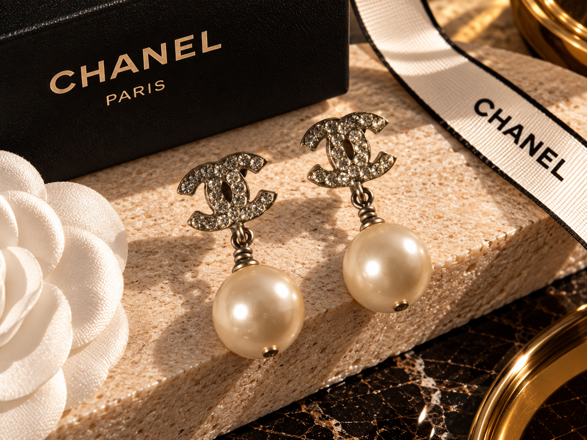Chanel CC Round Pearl Earrings