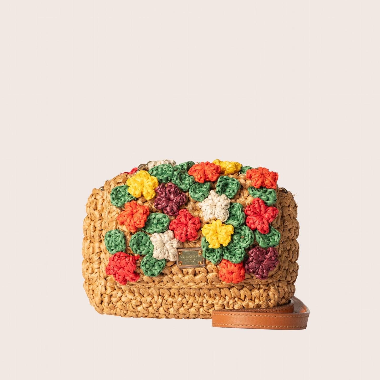 Dolce & Gabbana Floral Raffia Crossbody Bag