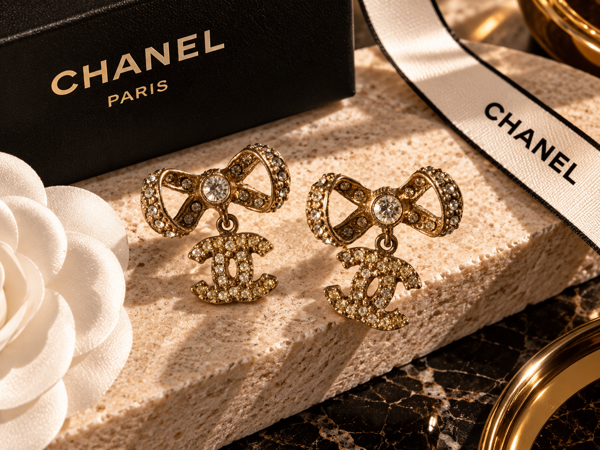 Chanel CC Crystal Bow Earrings
