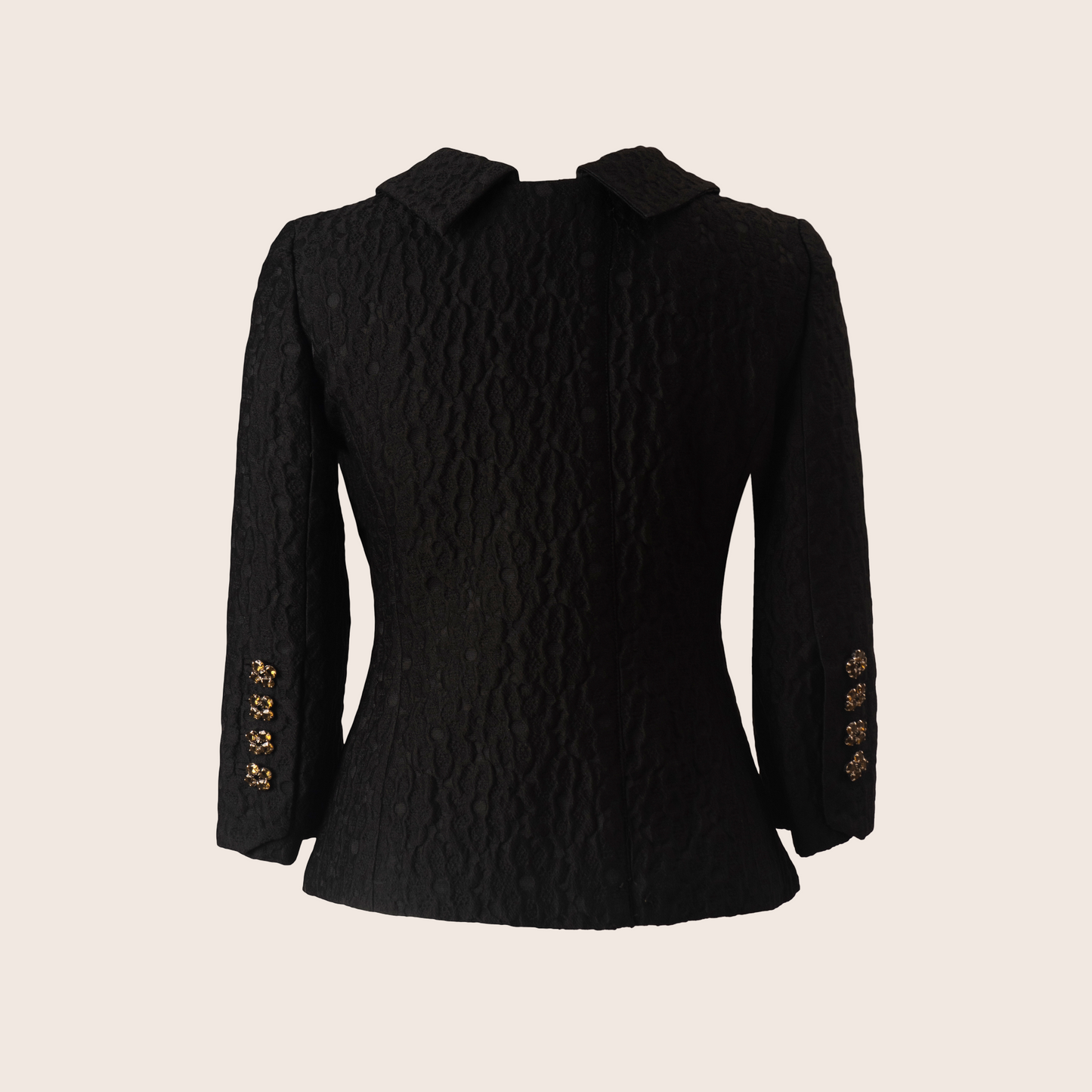 Dolce & Gabbana Black Quilted Wool Jacket with Jewel-Embellished Buttons