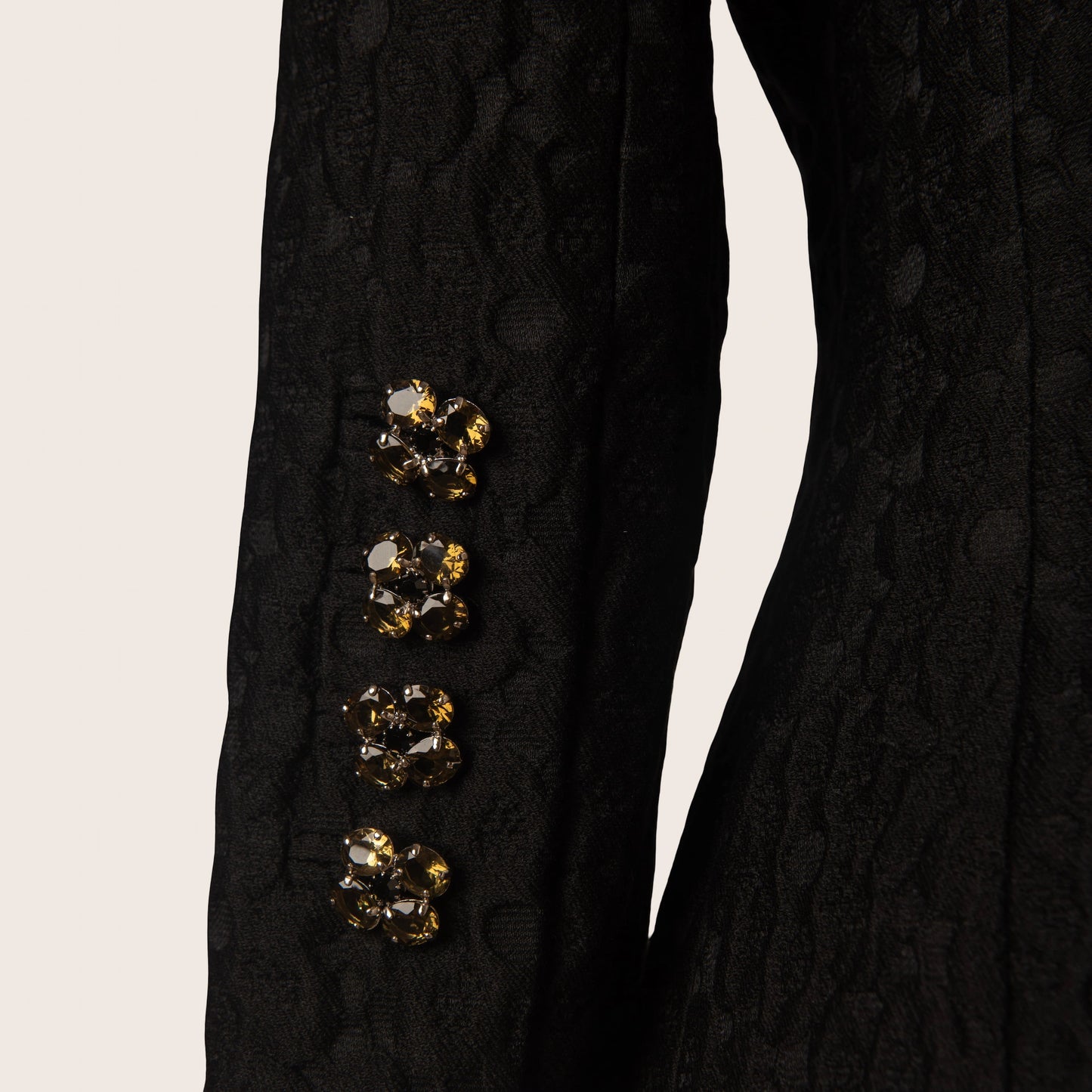 Dolce & Gabbana Black Quilted Wool Jacket with Jewel-Embellished Buttons