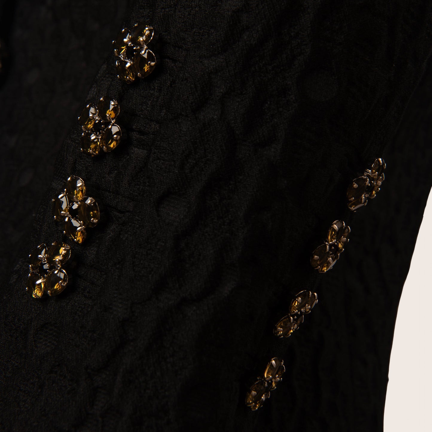 Dolce & Gabbana Black Quilted Wool Jacket with Jewel-Embellished Buttons